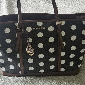 Michael Kors Brown/White Polka Dot Tote w/Matching Card Holder